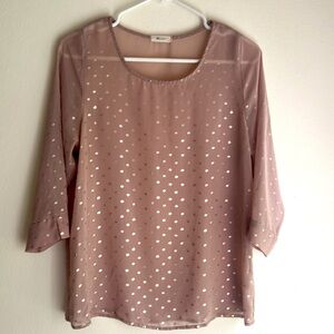 Women’s Foiled Gold Dot Blouse - Tan/Beige - Medium